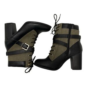 Apt. 9 Green and Black Ankle Boots with Chunky Heels and Lace-Up Design